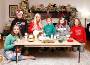 BEVERLY HILLS, CALIFORNIA - DECEMBER 17: Tori Spelling and family celebrate the holiday season with tips from #SantasJournal from @gotmilk. The creative effort is brought to families by the California Milk Processor Board