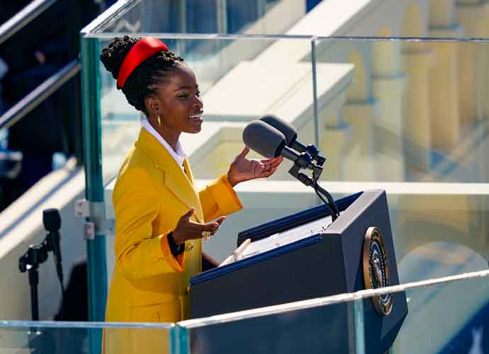 WASHINGTON, DC - JANUARY 20: Youth Poet Laureate Amanda Gorman speaks at the inauguration of U.S. President Joe Biden on the West Front of the U.S. Capitol on January 20, 2021 in Washington, DC. During today's inauguration ceremony Joe Biden becomes the 46th president of the United States. (Photo by Drew Angerer/Getty Images)