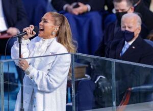 WASHINGTON, DC - JANUARY 20: Jennifer Lopez sings during the inauguration of U.S. President-elect Joe Biden on the West Front of the U.S. Capitol on January 20, 2021 in Washington, DC. During today's inauguration ceremony Joe Biden becomes the 46th president of the United States. (Photo by Alex Wong/Getty Images)