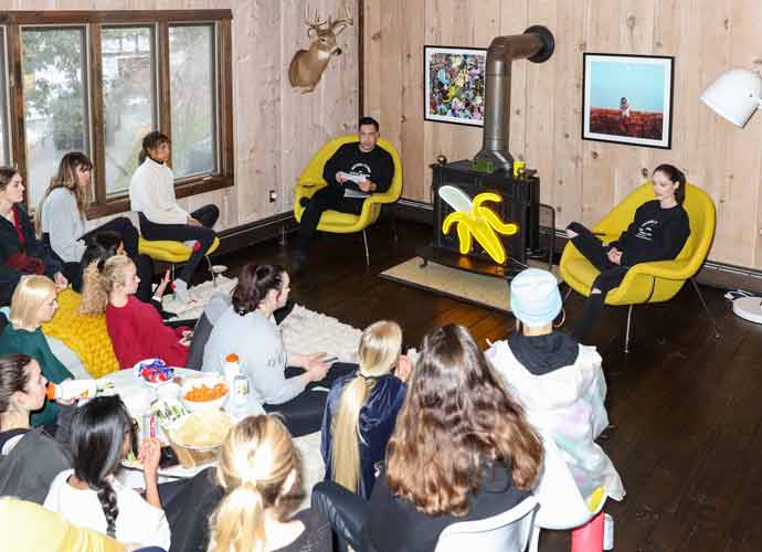 Supermodel Coco Rocha, top right, and her husband James Conran, top left, founders of the Coco Rocha Model Camp, lead a discussion at the camp in Putnam County, New York, U.S., on Sunday, Feb. 16, 2020. Even before the Covid-19 outbreak, Rocha had made it her mission to improve working conditions for the next generation of models through her Coco Rocha Model Camp, which opened in 2018. Now shes trying to help her students figure out what a post-pandemic business model for the industry will look like, too. Photographer: Rebecca Smeyne/Bloomberg via Getty Images)