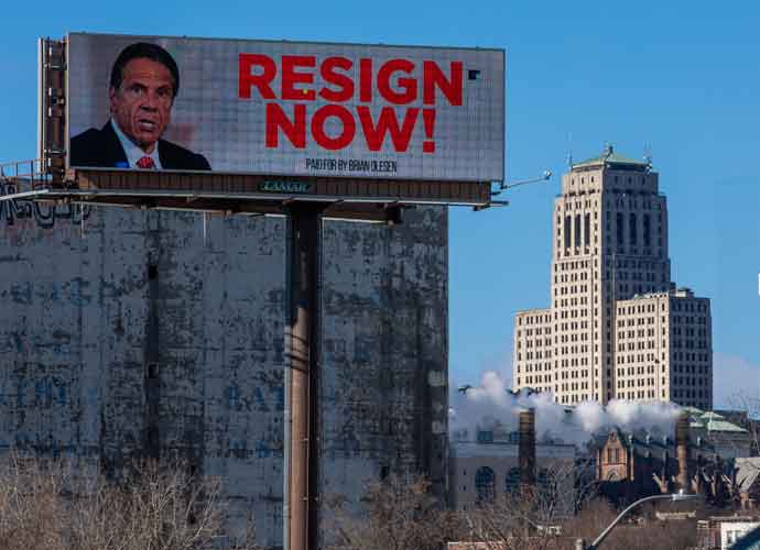 ALBANY, NY - MARCH 02: A billboard urging New York Governor Andrew Cuomo to resign is seen near downtown on March 2, 2021 in Albany, New York. The governor is facing calls to resign after three women have come forward accusing him of unwanted advances. (Photo by Matthew Cavanaugh/Getty Images)
