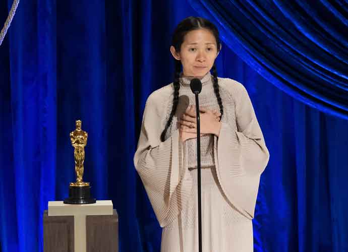 LOS ANGELES, CALIFORNIA – APRIL 25: (EDITORIAL USE ONLY) In this handout photo provided by A.M.P.A.S., Chloé Zhao accepts the Directing award for 'Nomadland' onstage during the 93rd Annual Academy Awards at Union Station on April 25, 2021 in Los Angeles, California. (Photo by Todd Wawrychuk/A.M.P.A.S. via Getty Images)
