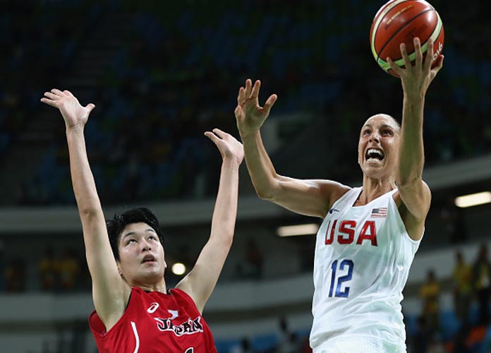 RIO DE JANEIRO, BRAZIL - AUGUST 16: Diana Taurasi #12 of United States drives past Yuka Mamiya #6 of Japan during the Women's Quarterfinal match on Day 11 of the Rio 2016 Olympic Games at Carioca Arena 1 on August 16, 2016 in Rio de Janeiro, Brazil. (Photo by Phil Walter/Getty Images)