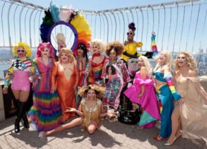 NEW YORK, NEW YORK - JUNE 24: (L-R) Yara Sofia, Pandora Boxx, Eureka!, Ginger Minj, Trinity K. Bonet, Serena ChaCha, Scarlet Envy, A’keria C. Davenport, Ra’Jah O’Hara, Jiggly Caliente, Kylie Sonique Love, and Jan attend as Empire State Building hosts the cast of "RuPaul's Drag Race All Stars" Season 6 on June 24, 2021 in New York City. (Photo by Dimitrios Kambouris/Getty Images Empire State Realty Trust, Inc.)