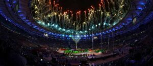 RIO DE JANEIRO, BRAZIL - AUGUST 21: Fireworks explode in the "Cidade Maravilhosa" segment during the Closing Ceremony on Day 16 of the Rio 2016 Olympic Games at Maracana Stadium on August 21, 2016 in Rio de Janeiro, Brazil. (Photo by Patrick Smith/Getty Images)