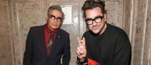 NEW YORK, NEW YORK - OCTOBER 25: Eugene Levy and Dan Levy are seen during the "Best Wishes, Warmest Regards" book launch at The Beacon Theatre on October 25, 2021 in New York City. (Photo by Arturo Holmes/Getty Images)