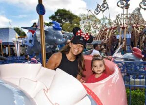 ANAHEIM, CALIFORNIA - OCTOBER 24: In this handout photo provided by Disneyland Resort, Eva Longoria and her son Santiago Enrique Bastón pose after a flight on Dumbo the Flying Elephant at Disneyland Park on October 24, 2021 in Anaheim, California. (Photo by Richard Harbaugh/Getty Images via Disneyland Resort)
