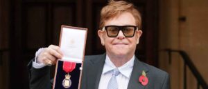WINDSOR, ENGLAND - NOVEMBER 10: Sir Elton John after being made a member of the Order of the Companions of Honour for services to Music and to Charity during an investiture ceremony at Windsor Castle on November 10, 2021 in Windsor, England. (Photo by Dominic Lipinski - WPA Pool/Getty Images)