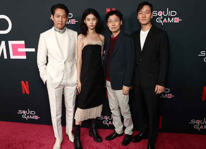HOLLYWOOD, CALIFORNIA - NOVEMBER 08: (L-R) Lee Jung-jae, Jung Hoyeon, Hwang Dong-hyuk and Park Hae Soo attend the Los Angeles screening of Netflix's 