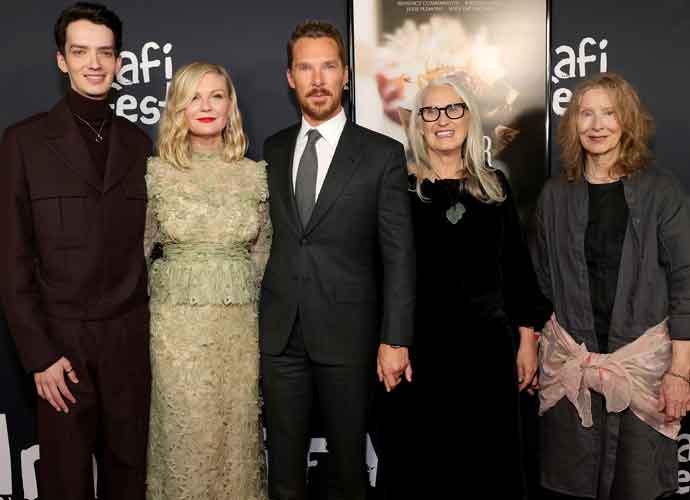 HOLLYWOOD, CALIFORNIA - NOVEMBER 11: (L-R) Kodi Smit-McPhee, Kirsten Dunst, Benedict Cumberbatch, Jane Campion, and Frances Conroy attend the official screening of Netflix's 