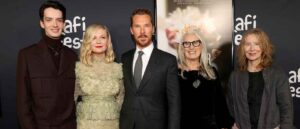 HOLLYWOOD, CALIFORNIA - NOVEMBER 11: (L-R) Kodi Smit-McPhee, Kirsten Dunst, Benedict Cumberbatch, Jane Campion, and Frances Conroy attend the official screening of Netflix's "The Power Of The Dog" during 2021 AFI Fest at TCL Chinese Theatre on November 11, 2021 in Hollywood, California. (Photo by Rich Fury/Getty Images)
