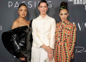 LOS ANGELES, CALIFORNIA - DECEMBER 06: (L-R) Tessa Thompson, Rebecca Hall, and Ruth Negga attend the 4th Annual Celebration of Black Cinema and Television presented by The Critics Choice Association at Fairmont Century Plaza on December 06, 2021 in Los Angeles, California. (Photo by Emma McIntyre/Getty Images,)