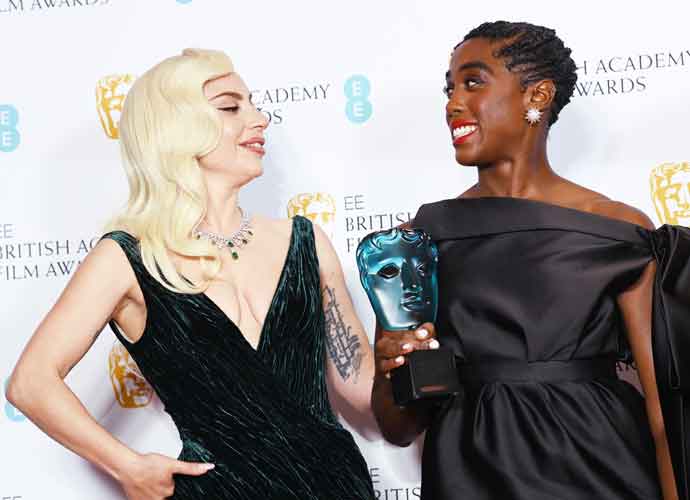 LONDON, ENGLAND - MARCH 13: (L-R) Lada Gaga and Lashana Lynch, winner of the Rising Star award 2022, attend the EE British Academy Film Awards 2022 at Royal Albert Hall on March 13, 2022 in London, England. (Photo by Dave J Hogan/Getty Images)