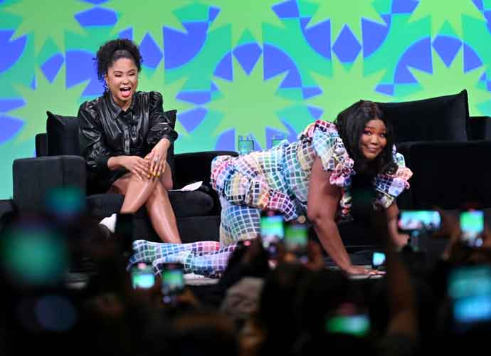 AUSTIN, TEXAS - MARCH 13: (L-R) Angela Yee and Lizzo speak onstage during the 2022 SXSW Conference and Festivals at Austin Convention Center on March 13, 2022 in Austin, Texas. (Photo by Chris Saucedo/Getty Images for SXSW)
