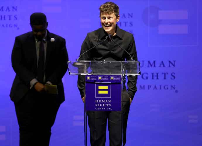 LOS ANGELES, CALIFORNIA - MARCH 12: Charlee Corra speaks onstage as Human Rights Campaign hosts the 2022 Los Angeles Dinner at JW Marriott on March 12, 2022 in Los Angeles, California. (Photo by Randy Shropshire/Getty Images)