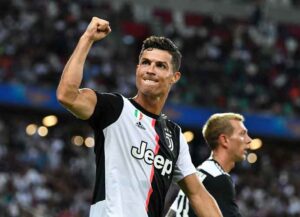 SINGAPORE, SINGAPORE - JULY 21: Cristiano Ronaldo of Juventus celebrates scoring his side's second goal during the International Champions Cup match between Juventus and Tottenham Hotspur at the Singapore National Stadium on July 21, 2019 in Singapore. (Photo by Thananuwat Srirasant/Getty Images)