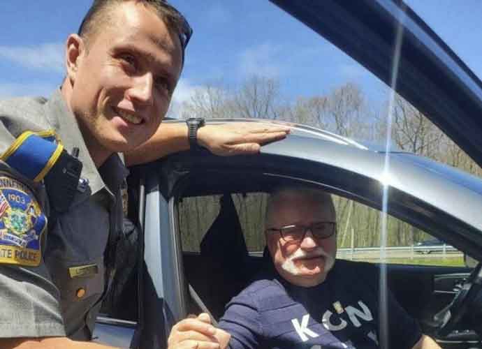Former Polish presidnet Lech Walesa & Connecticut state trooper Lukasz Lipert (Image: Connecticut State Police)