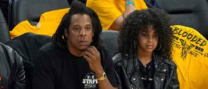 SAN FRANCISCO, CALIFORNIA - JUNE 13: Rapper Jay-Z and his daughter Blue Ivy Carter look on during the second quarter of Game Five of the 2022 NBA Finals between the Boston Celtics and the Golden State Warriors at Chase Center on June 13, 2022 in San Francisco, California. Photo by Thearon W. Henderson/Getty Images)