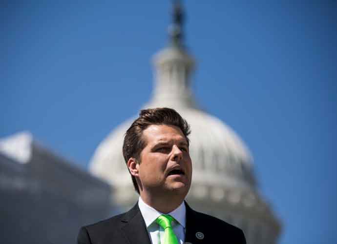 WASHINGTON, DC - APRIL 03: Rep. Matt Gaetz (R-FL) speaks during a news conference to announce the 