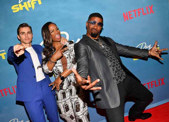 ATLANTA, GEORGIA - AUGUST 04: (L-R) Dave Franco, Kandi Burruss, and Jamie Foxx attend a special Atlanta screening of DAY SHIFT presented by Netflix and hosted by Jamie Foxx and Dave Franco at IPIC Atlanta on August 04, 2022 in Atlanta, Georgia. (Photo by Paras Griffin/Getty Images for Netflix)