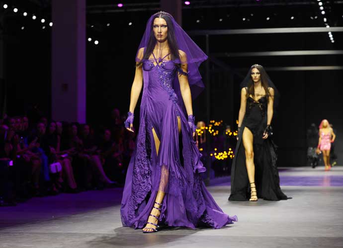 Bella Hadid Was A Purple Bride For Versace Milan Fashion Week Show