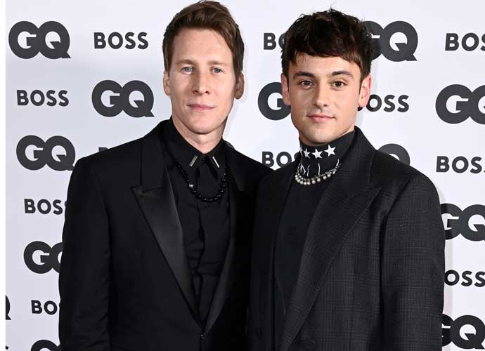 LONDON, ENGLAND - NOVEMBER 16: Tom Daley (R) and Dustin Lance Black attend the GQ Men Of The Year Awards 2022 at The Mandarin Oriental Hyde Park on November 16, 2022 in London, England. (Photo by Gareth Cattermole/Getty Images)
