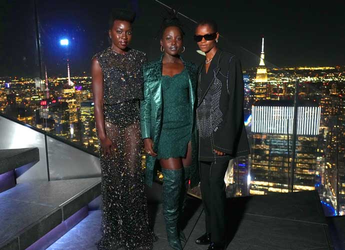 NEW YORK, NEW YORK - NOVEMBER 01: (L-R) Danai Gurira, Lupita Nyong'o and Letitia Wright attend the Black Panther: Wakanda Forever NY New York premiere after-party at Peak Restaurant at Edge Hudson Yards on November 01, 2022 in New York City. (Photo by Kevin Mazur/Getty Images for Disney)