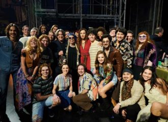 Broadway's 'Almost Famous' cast with Cameron Crowe & Joni Mitchell (Image: Jenny Anderson)