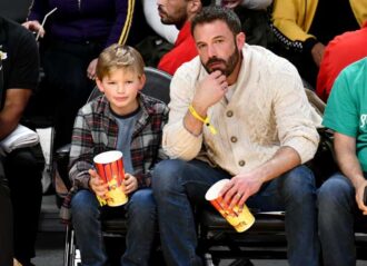 LOS ANGELES, CALIFORNIA - DECEMBER 13: Ben Affleck and his son Samuel Garner Affleck attend a basketball game between the Los Angeles Lakers and the Boston Celtics at Crypto.com Arena on December 13, 2022 in Los Angeles, California. (Photo by Allen Berezovsky/Getty Images)