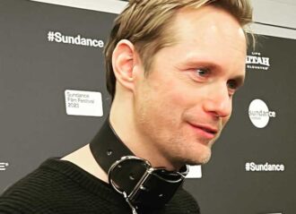 Alexander Skarsgard wears S&M at collar at Sundance Film Festival 2023 (Image: Erik Meers)