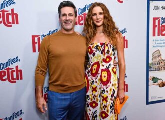WEST HOLLYWOOD, CALIFORNIA - SEPTEMBER 07: Anna Osceola and Jon Hamm attend "Confess, Fletch" screening at The West Hollywood EDITION on September 07, 2022 in West Hollywood, California. (Photo by Robin L Marshall/Getty Images)