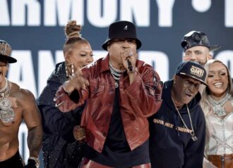 LOS ANGELES, CALIFORNIA - FEBRUARY 05: (L-R) Queen Latifah, LL Cool J, Grandmaster Flash, and GloRilla peform onstage during the 65th GRAMMY Awards at Crypto.com Arena on February 05, 2023 in Los Angeles, California. (Photo by Kevin Winter/Getty Images for The Recording Academy)