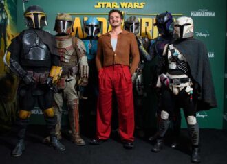 LONDON, ENGLAND - FEBRUARY 22: Pedro Pascal attends the photocall for Disney's "The Mandalorian" Season 3 at Picadilly Circus on February 22, 2023 in London, England. (Photo by Joe Maher/Getty Images)