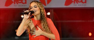 NEW YORK, NEW YORK - FEBRUARY 01: Rita Ora performs on the runway during The American Heart Association's Go Red for Women Red Dress Collection Concert 2023 on February 01, 2023 in New York City. (Photo by Slaven Vlasic/Getty Images for The American Heart Association)