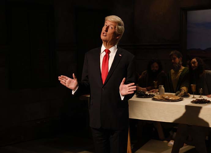 SATURDAY NIGHT LIVE -- “Molly Shannon, Jonas Brothers” Episode 1843 -- Pictured: James Austin Johnson as Donald Trump during the “Trump Easter” Cold Open on Saturday, April 8, 2023 -- (Photo by: Will Heath/NBC)