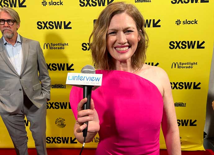 Mireille Enos at SXSW 2023 premiere of Lucky Hank, with husband Alan Ruck in background (Image: Erik Meers)