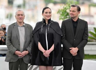 CANNES, FRANCE - MAY 21: Robert de Niro, Lily Gladstone, Leonardo DiCaprio attend the "Killers Of The Flower Moon" photocall at the 76th annual Cannes film festival at Palais des Festivals on May 21, 2023 in Cannes, France. (Photo by Lionel Hahn/Getty Images)