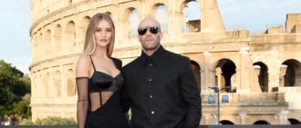 ROME, ITALY - MAY 12: Rosie Huntington-Whiteley and Jason Statham attend the Universal Pictures presents the "FAST X Road To Rome" at Colosseo. (Photo by Vittorio Zunino Celotto/Getty Images for Universal Pictures)
