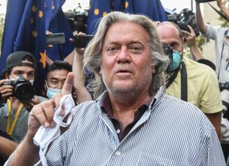 NEW YORK, NY - AUGUST 20: Former White House Chief Strategist Steve Bannon exits the Manhattan Federal Court on August 20, 2020 in the Manhattan borough of New York City. Bannon and three other defendants have been indicted for allegedly defrauding donors in a $25 million border wall fundraising campaign. (Photo by Stephanie Keith/Getty Images)