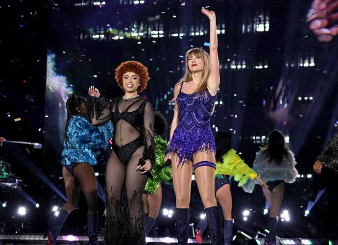 EAST RUTHERFORD, NEW JERSEY - MAY 27: Ice Spice and Taylor Swift perform onstage during 