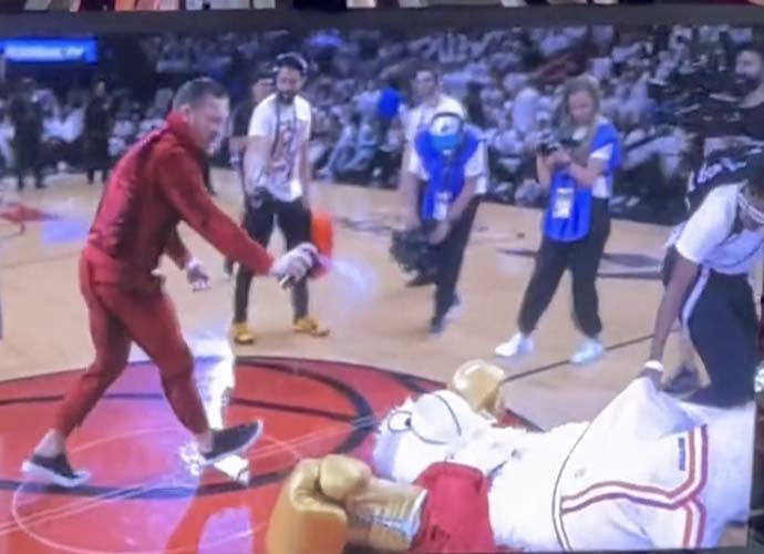 Conor McGregor knocks out Miami Heat mascot Bernie (Image: Twitter)