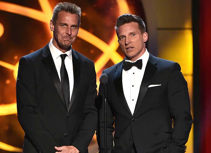 PASADENA, CALIFORNIA - MAY 05: (L-R) Ingo Rademacher and Steve Burton onstage at the 46th annual Daytime Emmy Awards at Pasadena Civic Center on May 05, 2019 in Pasadena, California. (Photo by Alberto E. Rodriguez/Getty Images)