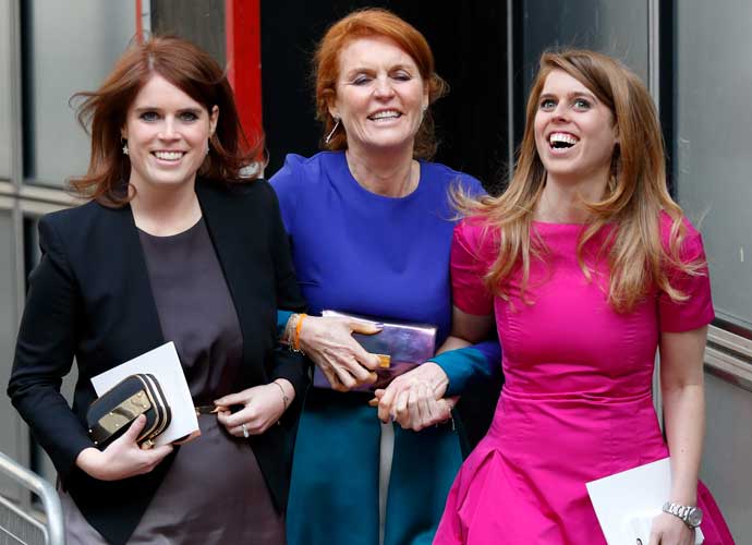 LONDON, UNITED KINGDOM - MAY 14: Princess Eugenie, Sarah Ferguson, Duchess of York and Princess Beatrice attend the wedding of Petra Palumbo and Simon Fraser, Lord Lovat at St Stephen Walbrook church on May 14, 2016 in London, England. (Photo by Max Mumby/Indigo/Getty Images)