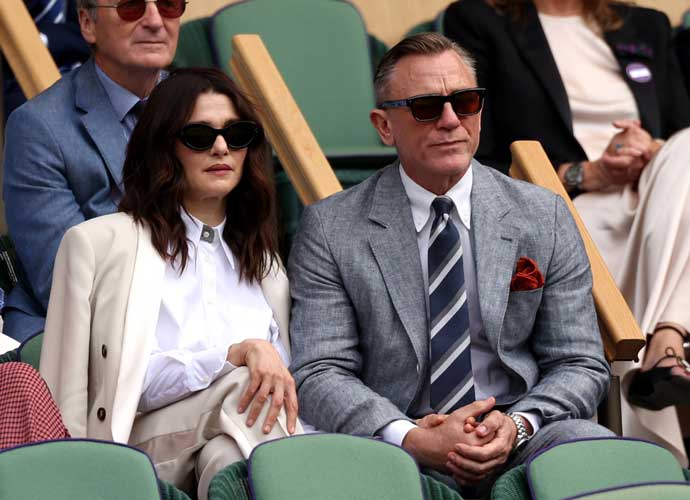 LONDON, ENGLAND - JULY 16: Actors, Daniel Craig (R) and Rachel Weisz (L) are seen in the Royal Box during the Men's Singles Final between Novak Djokovic of Serbia and Carlos Alcaraz of Spain on day fourteen of The Championships Wimbledon 2023 at All England Lawn Tennis and Croquet Club on July 16, 2023 in London, England. (Photo by Julian Finney/Getty Images)