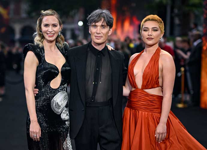 LONDON, ENGLAND - JULY 13: (L-R) Emily Blunt, Cillian Murphy and Florence Pugh attend the 