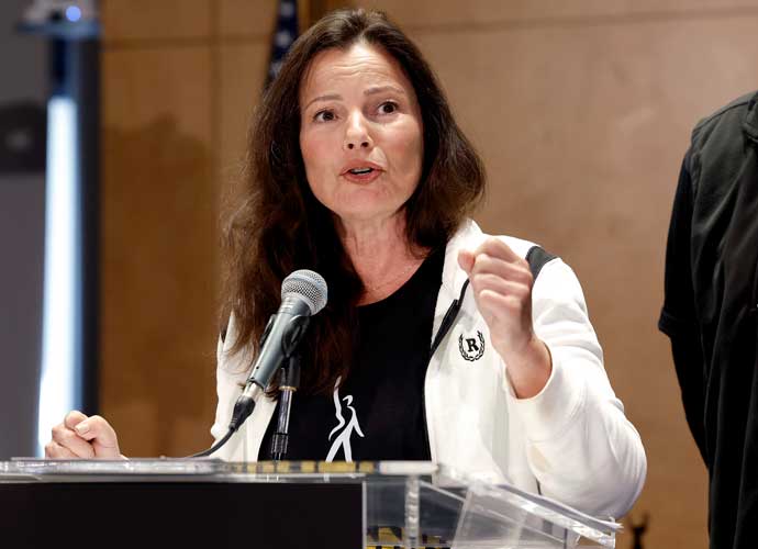 LOS ANGELES, CALIFORNIA - JULY 13: SAG President Fran Drescher speaks as SAG-AFTRA National Board holds a press conference for vote on recommendation to call a strike regarding the TV/Theatrical contract at SAG-AFTRA on July 13, 2023 in Los Angeles, California. (Photo by Frazer Harrison/Getty Images)