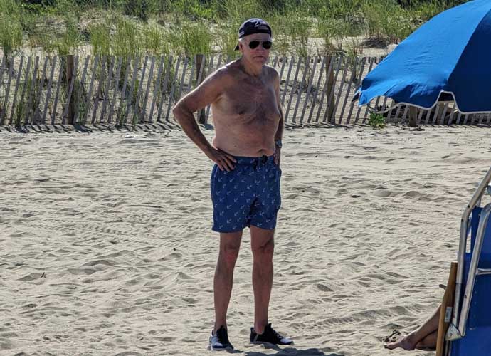 Biden photographed shirtless at the beach in Rehoboth, Delaware (Image: Twitter)