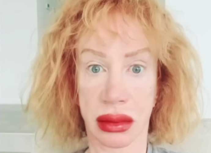 Kathy Griffin displays new lips after tattoo procedure (Image: YouTube)