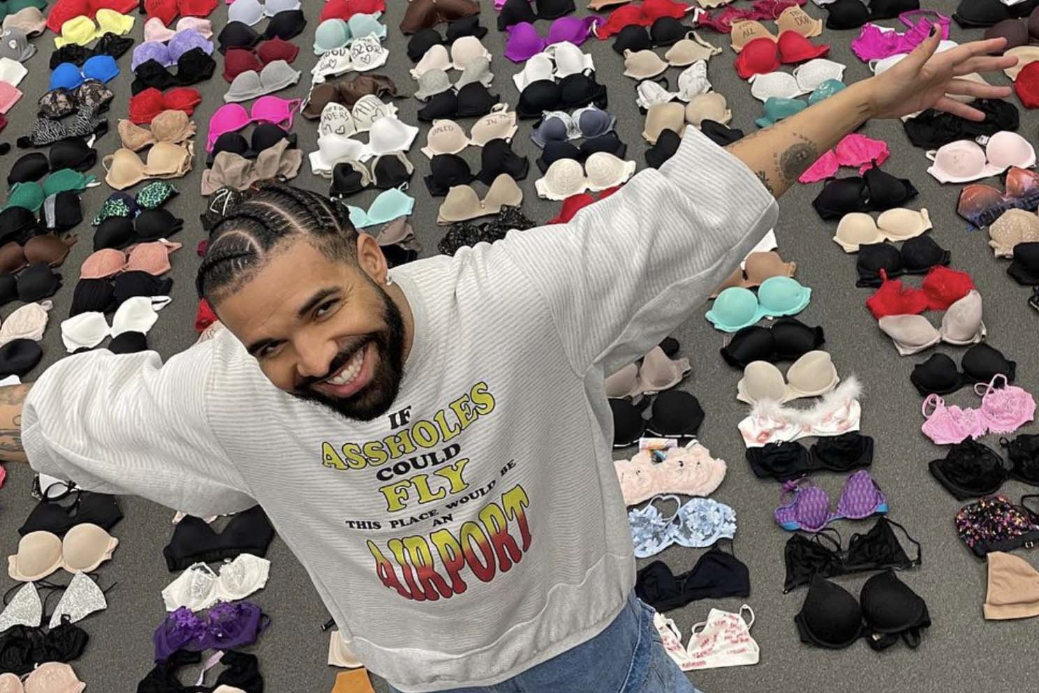 Drake poses with bra collection (Image: Instagram)