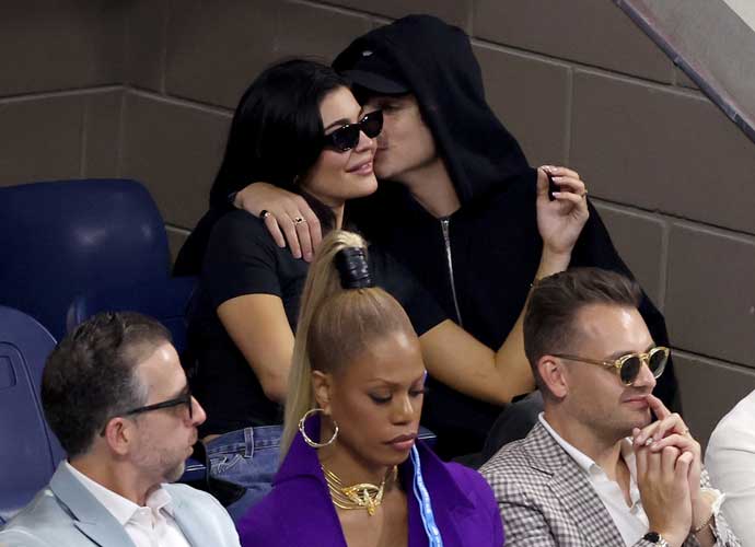 NEW YORK, NEW YORK - SEPTEMBER 10: Kylie Jenner and actor Timothée Chalamet look on during the Men's Singles Final match between Novak Djokovic of Serbia and Daniil Medvedev of Russia on Day Fourteen of the 2023 US Open at the USTA Billie Jean King National Tennis Center on September 10, 2023 in the Flushing neighborhood of the Queens borough of New York City. (Photo by Mike Stobe/Getty Images)
